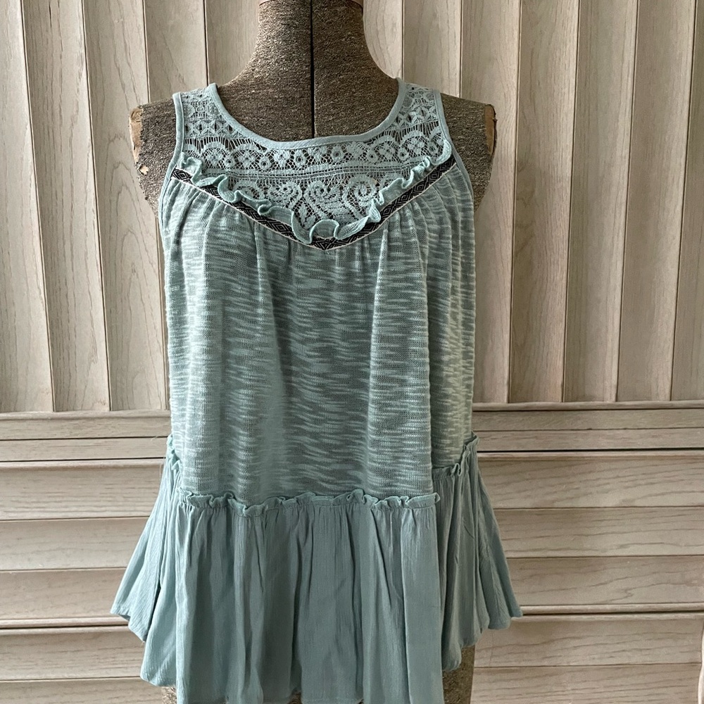 Boho Baby Doll Top with Lace Trim